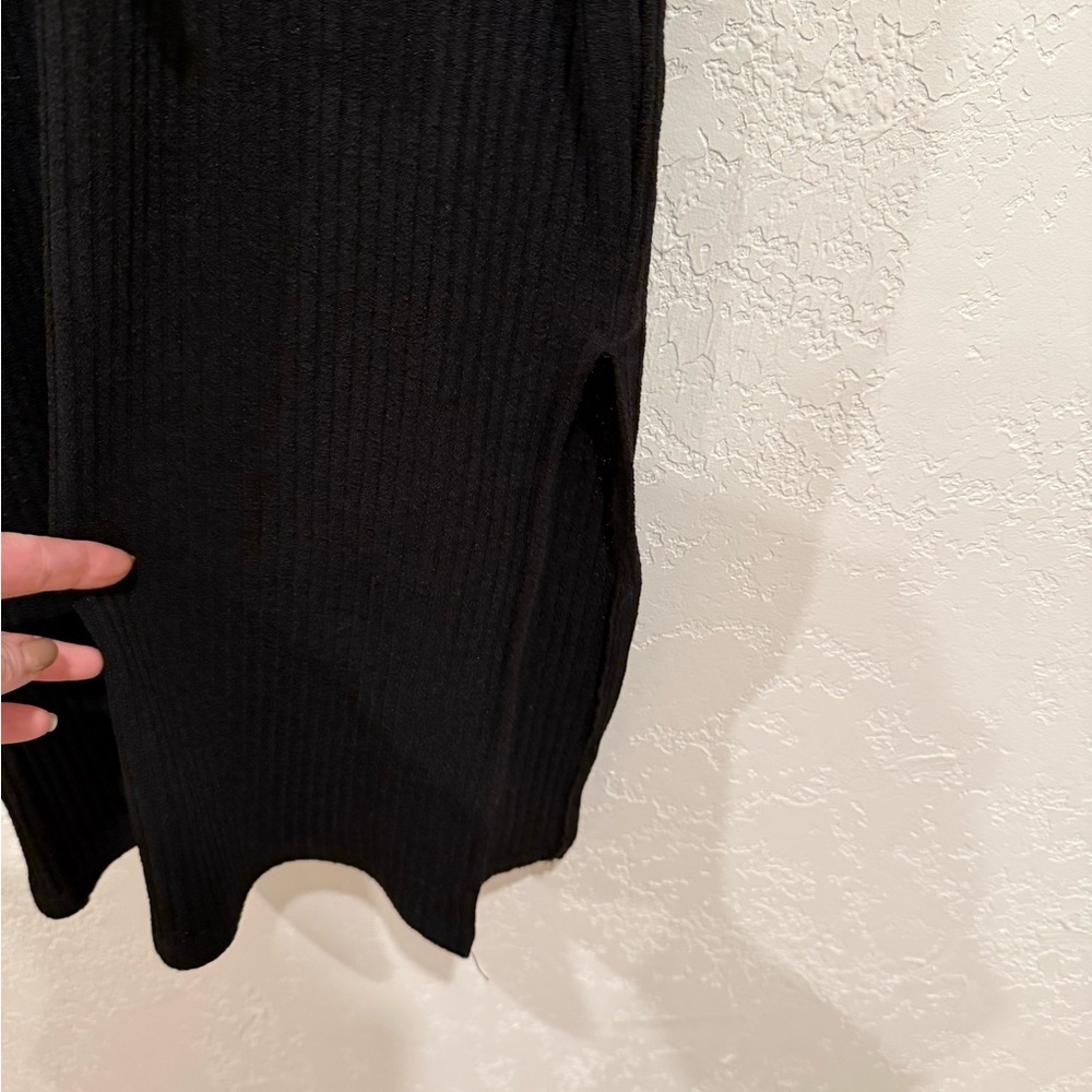 Topshop Black Ribbed Long Sleeve Knit Dress With Belt Size 6 - Picture 3 of 4